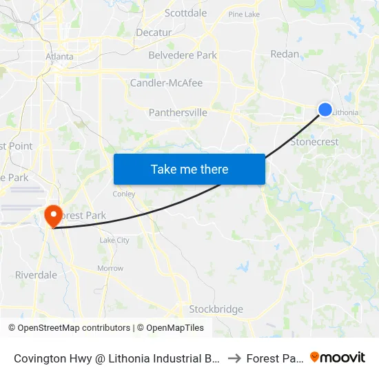 Covington Hwy @ Lithonia Industrial Blvd to Forest Park map