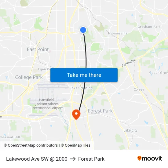 Lakewood Ave SW @ 2000 to Forest Park map