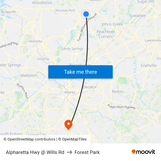 Alpharetta Hwy @ Wills Rd to Forest Park map
