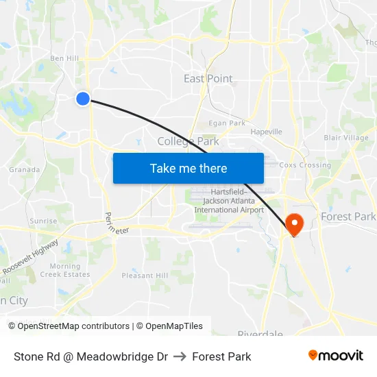 Stone Rd @ Meadowbridge Dr to Forest Park map
