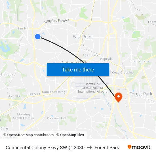 Continental Colony Pkwy SW @ 3030 to Forest Park map