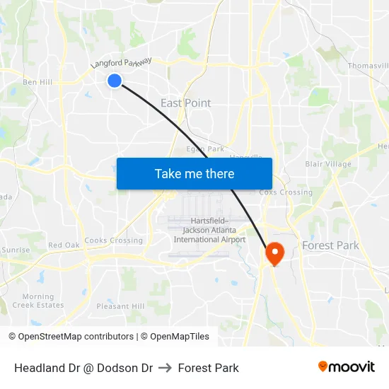 Headland Dr @ Dodson Dr to Forest Park map