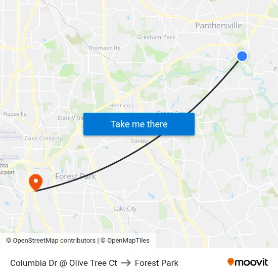 Columbia Dr @ Olive Tree Ct to Forest Park map