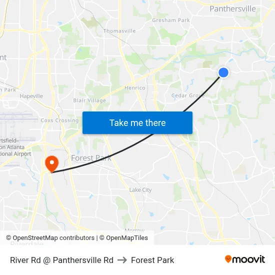 River Rd @ Panthersville Rd to Forest Park map