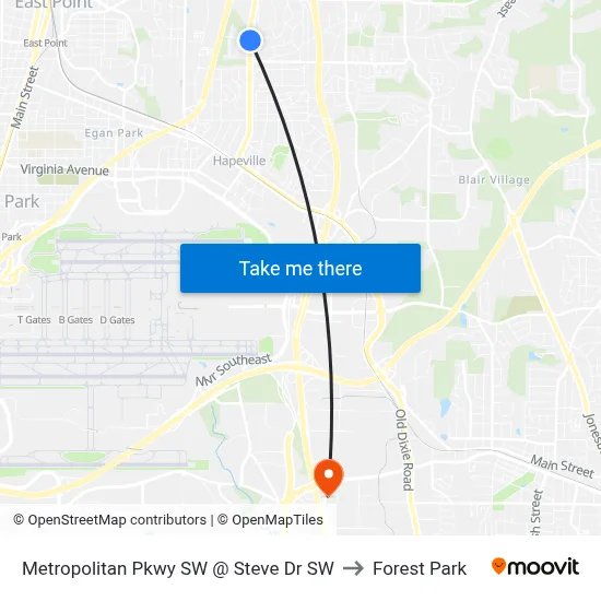 Metropolitan Pkwy SW @ Steve Dr SW to Forest Park map