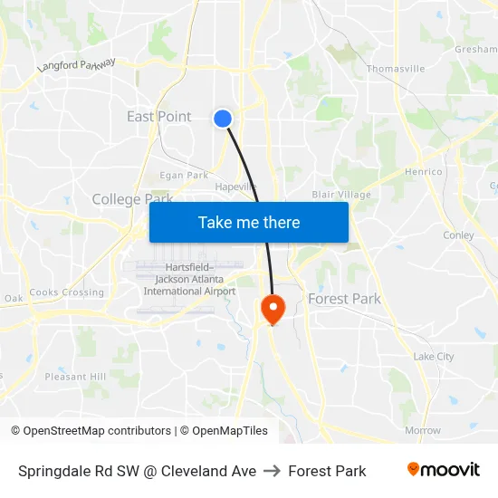 Springdale Rd SW @ Cleveland Ave to Forest Park map
