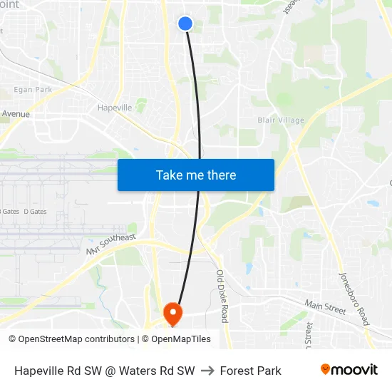 Hapeville Rd SW @ Waters Rd SW to Forest Park map