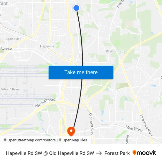 Hapeville Rd SW @ Old Hapeville Rd SW to Forest Park map