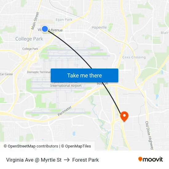 Virginia Ave @ Myrtle St to Forest Park map