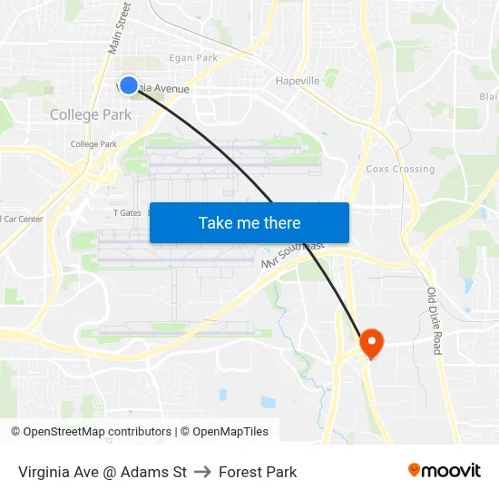 Virginia Ave @ Adams St to Forest Park map