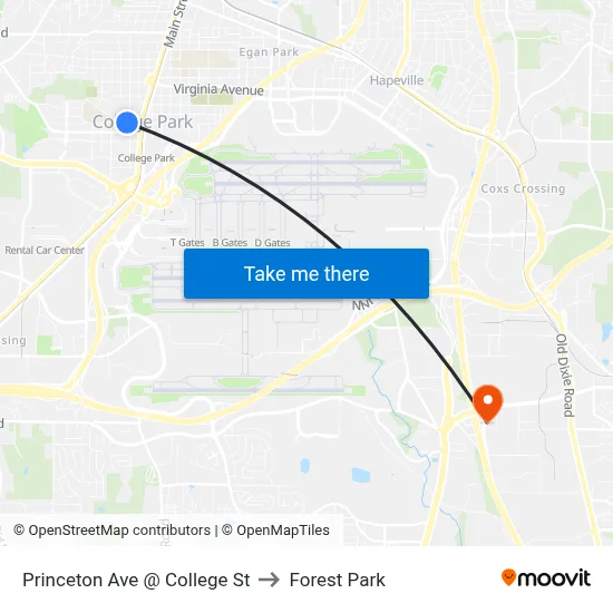 Princeton Ave @ College St to Forest Park map