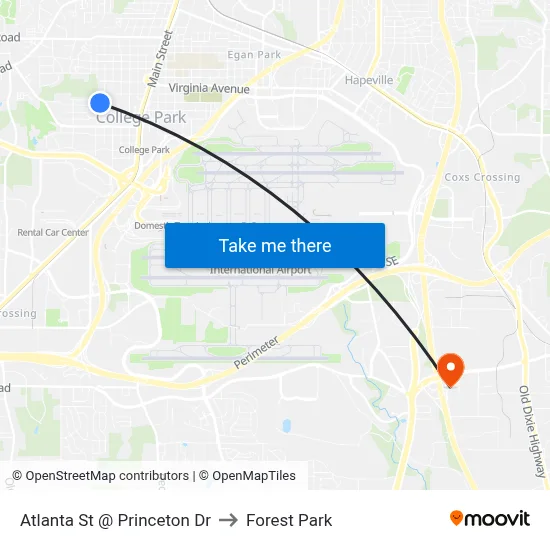Atlanta St @ Princeton Dr to Forest Park map
