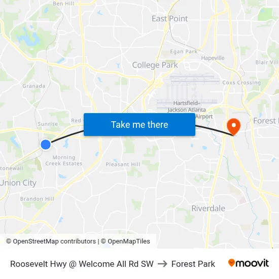 Roosevelt Hwy @ Welcome All Rd SW to Forest Park map