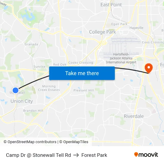 Camp Dr @ Stonewall Tell Rd to Forest Park map