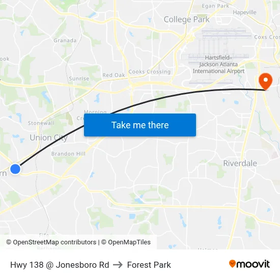 Hwy 138 @ Jonesboro Rd to Forest Park map