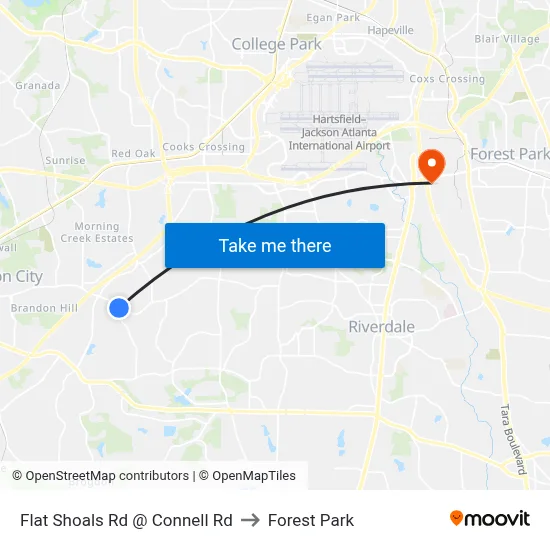 Flat Shoals Rd @ Connell Rd to Forest Park map