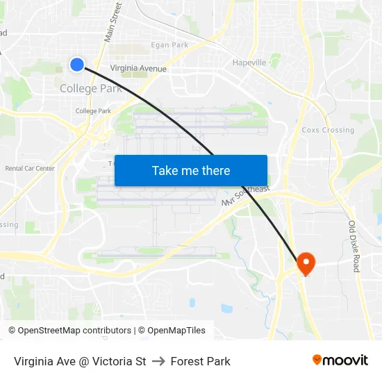 Virginia Ave @ Victoria St to Forest Park map