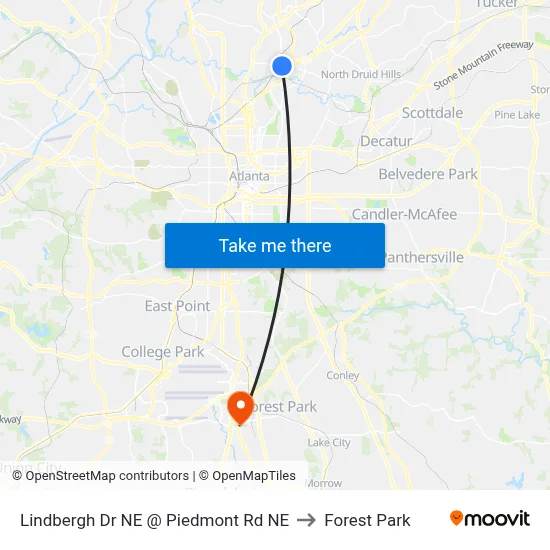 Lindbergh Dr NE @ Piedmont Rd NE to Forest Park map