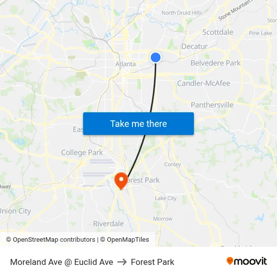 Moreland Ave @ Euclid Ave to Forest Park map