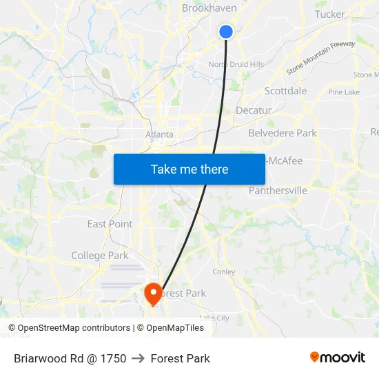 Briarwood Rd @ 1750 to Forest Park map