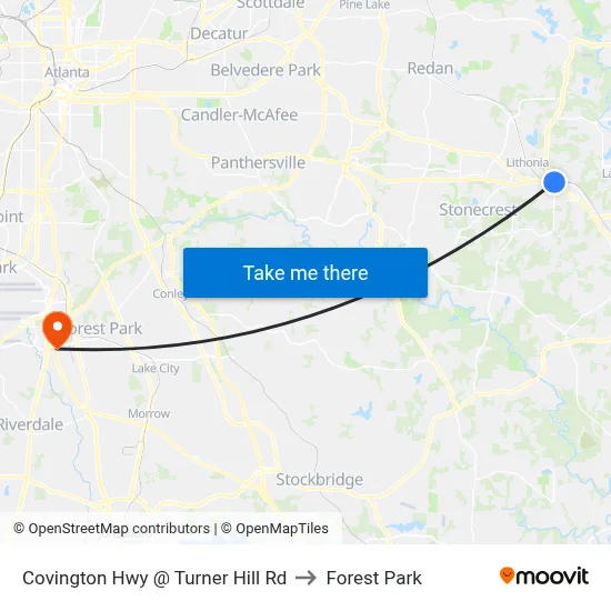 Covington Hwy @ Turner Hill Rd to Forest Park map