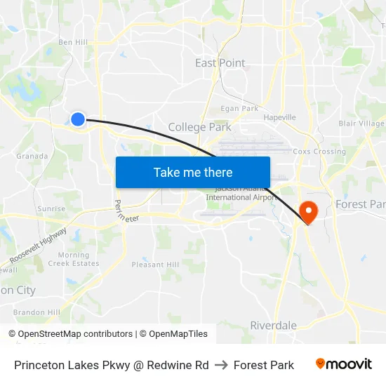 Princeton Lakes Pkwy @ Redwine Rd to Forest Park map