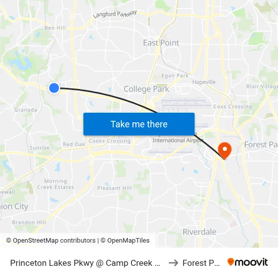 Princeton Lakes Pkwy @ Camp Creek Pkwy to Forest Park map