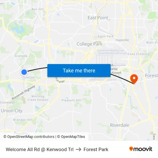 Welcome All Rd @ Kenwood Trl to Forest Park map