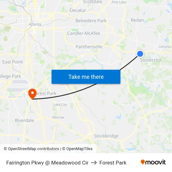 Fairington Pkwy @ Meadowood Cir to Forest Park map