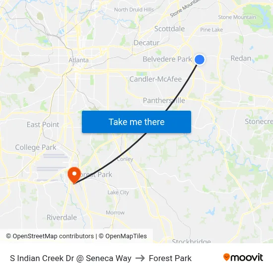 S Indian Creek Dr @ Seneca Way to Forest Park map