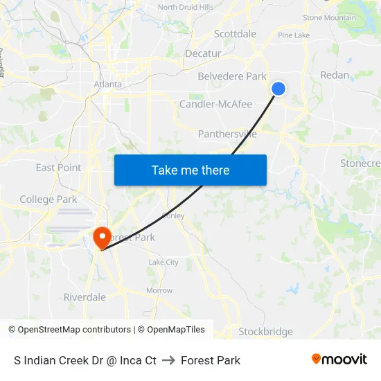 S Indian Creek Dr @ Inca Ct to Forest Park map