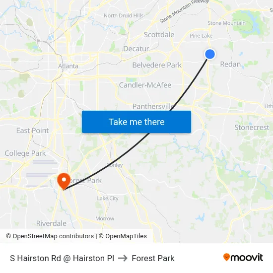 S Hairston Rd @ Hairston Pl to Forest Park map