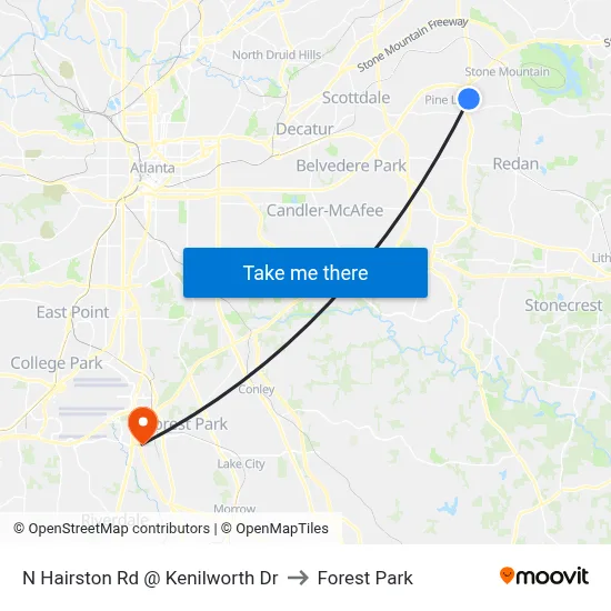 N Hairston Rd @ Kenilworth Dr to Forest Park map
