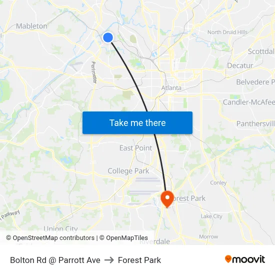 Bolton Rd @ Parrott Ave to Forest Park map