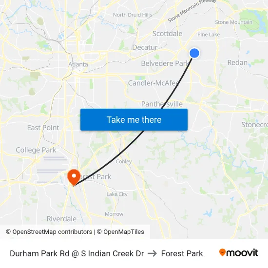 Durham Park Rd @ S Indian Creek Dr to Forest Park map