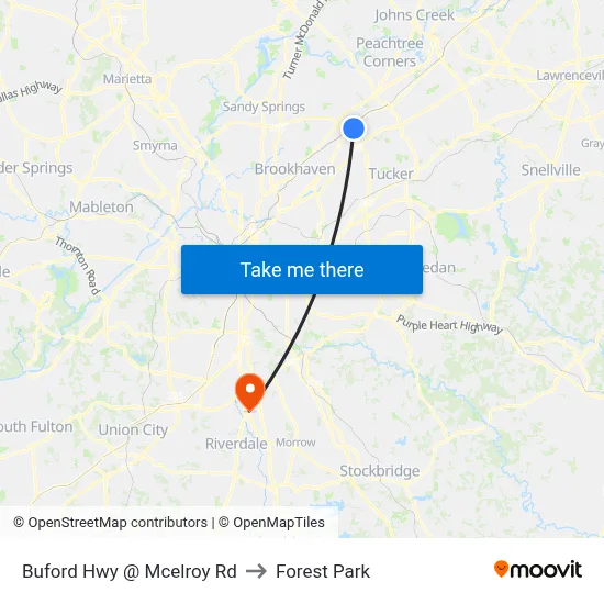 Buford Hwy @ Mcelroy Rd to Forest Park map