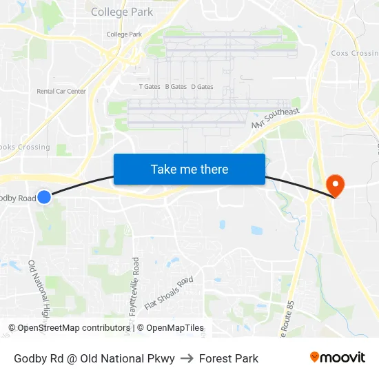 Godby Rd @ Old National Pkwy to Forest Park map