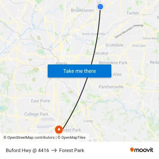 Buford Hwy @ 4416 to Forest Park map