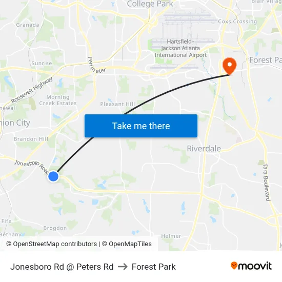 Jonesboro Rd @ Peters Rd to Forest Park map