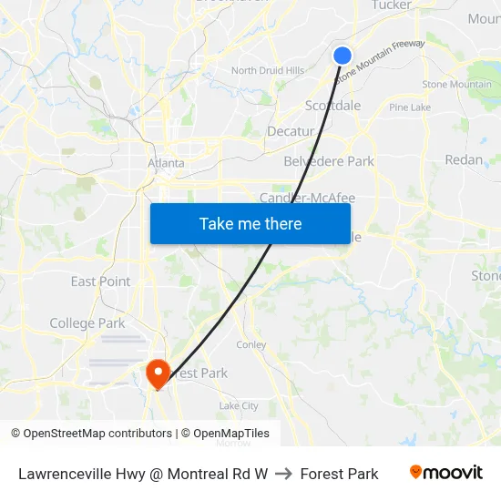 Lawrenceville Hwy @ Montreal Rd W to Forest Park map