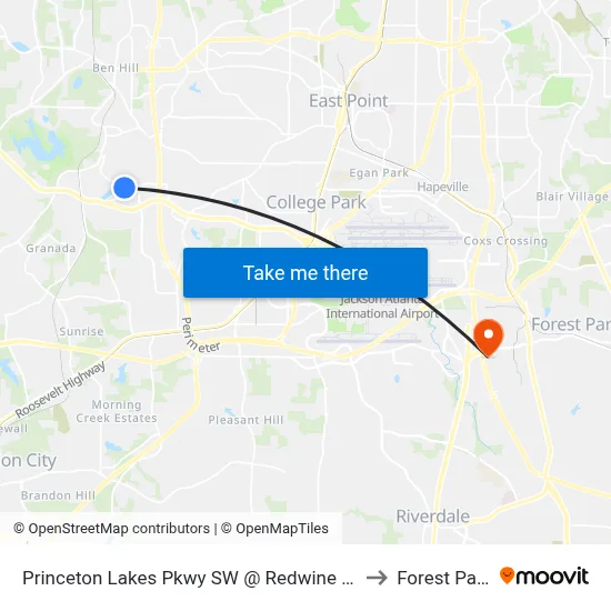 Princeton Lakes Pkwy SW @ Redwine Rd to Forest Park map