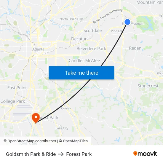 Goldsmith Park & Ride to Forest Park map