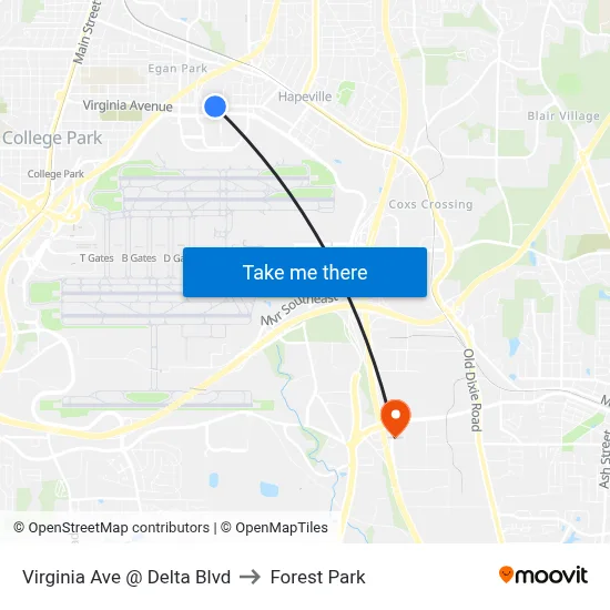 Virginia Ave @ Delta Blvd to Forest Park map