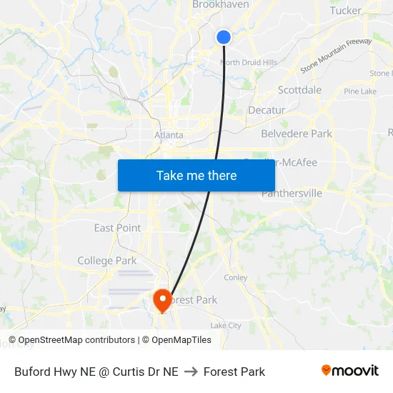 Buford Hwy NE @ Curtis Dr NE to Forest Park map
