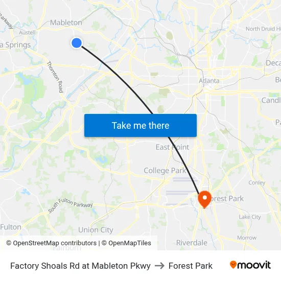 Factory Shoals Rd at Mableton Pkwy to Forest Park map