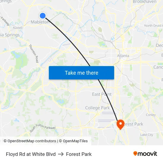 Floyd Rd at White Blvd to Forest Park map