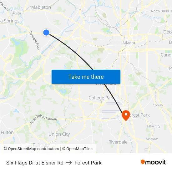Six Flags Dr at Elsner Rd to Forest Park map