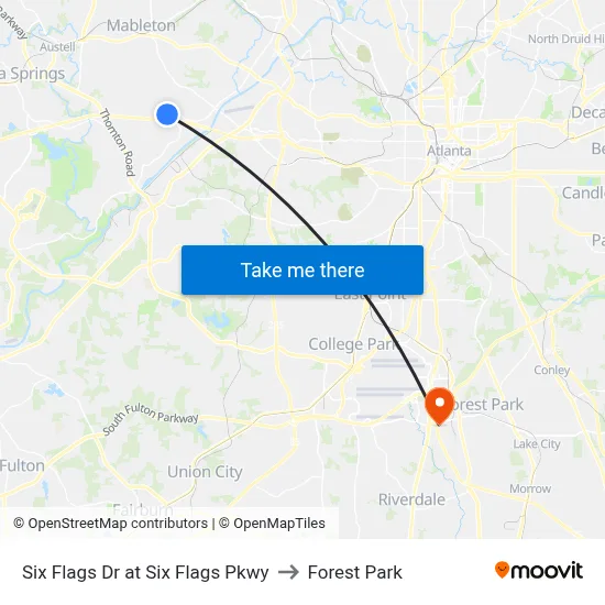 Six Flags Dr at Six Flags Pkwy to Forest Park map