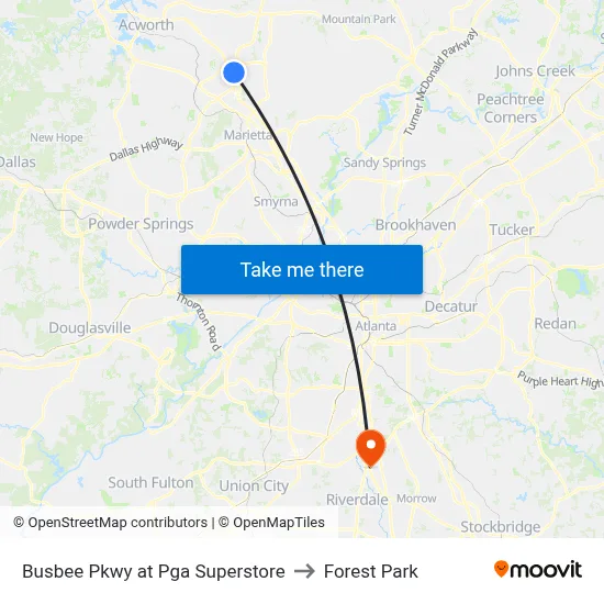 Busbee Pkwy at Pga Superstore to Forest Park map