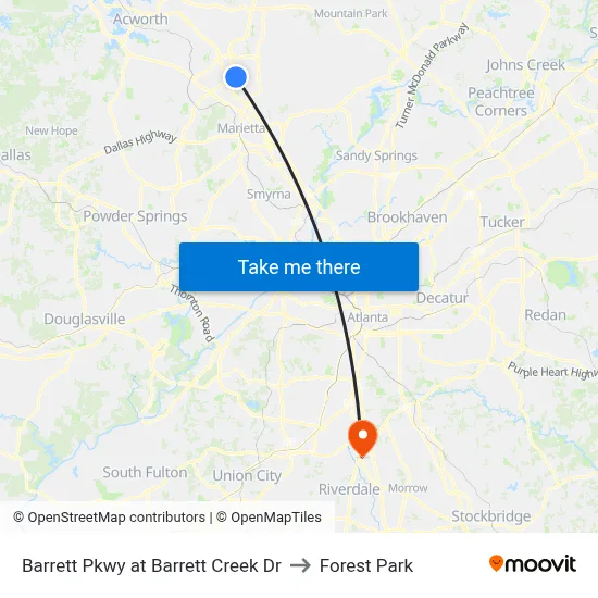 Barrett Pkwy at Barrett Creek Dr to Forest Park map